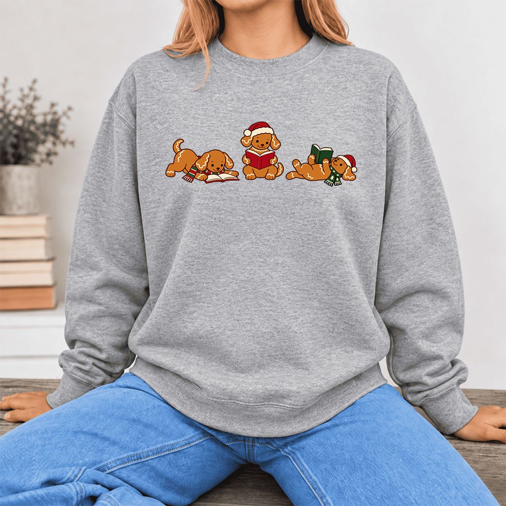 Golden Retriever Gingerbread Trio Softstyle Sweatshirt | Christmas Reader Gift Sport Grey