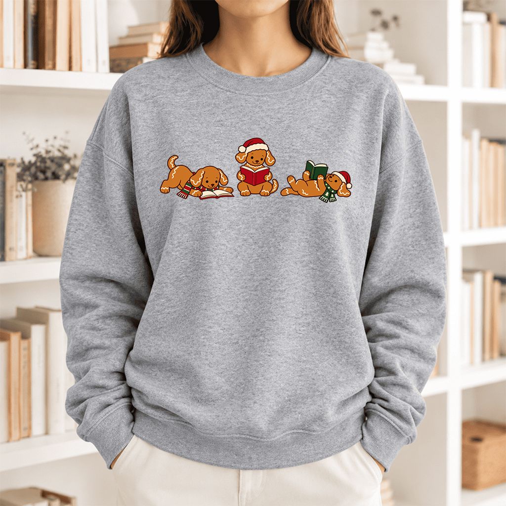 Golden Retriever Gingerbread Trio Softstyle Sweatshirt | Christmas Reader Gift Sport Grey