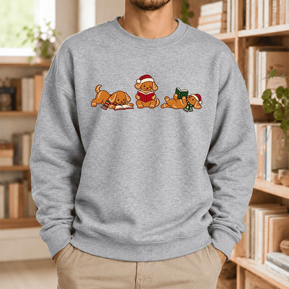 Golden Retriever Gingerbread Trio Softstyle Sweatshirt | Christmas Reader Gift Sport Grey