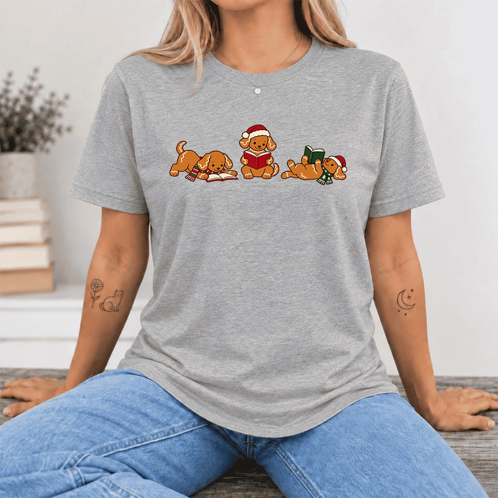 Golden Retriever Gingerbread Trio Ultra-Soft Cotton T-Shirt | Reader Gift Athletic Heather