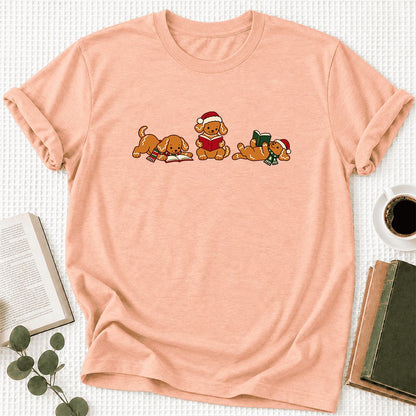 Golden Retriever Gingerbread Trio Ultra-Soft Cotton T-Shirt | Reader Gift Heather Peach