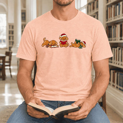 Golden Retriever Gingerbread Trio Ultra-Soft Cotton T-Shirt | Reader Gift Heather Peach