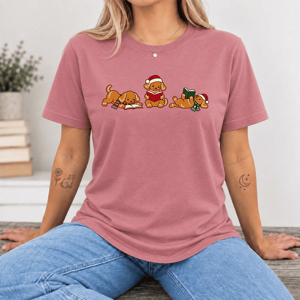 Golden Retriever Gingerbread Trio Ultra-Soft Cotton T-Shirt | Reader Gift Mauve