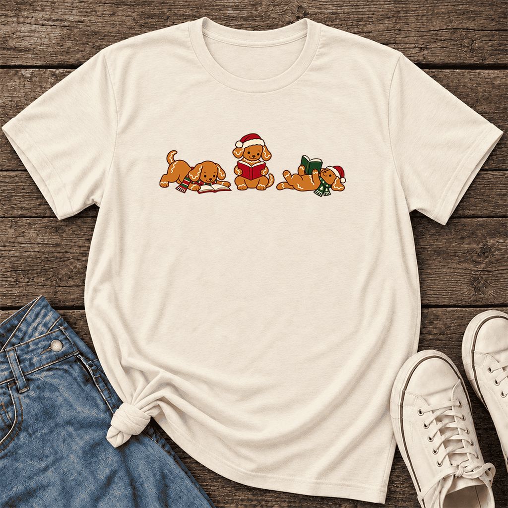 Golden Retriever Gingerbread Trio Ultra-Soft Cotton T-Shirt | Reader Gift Natural