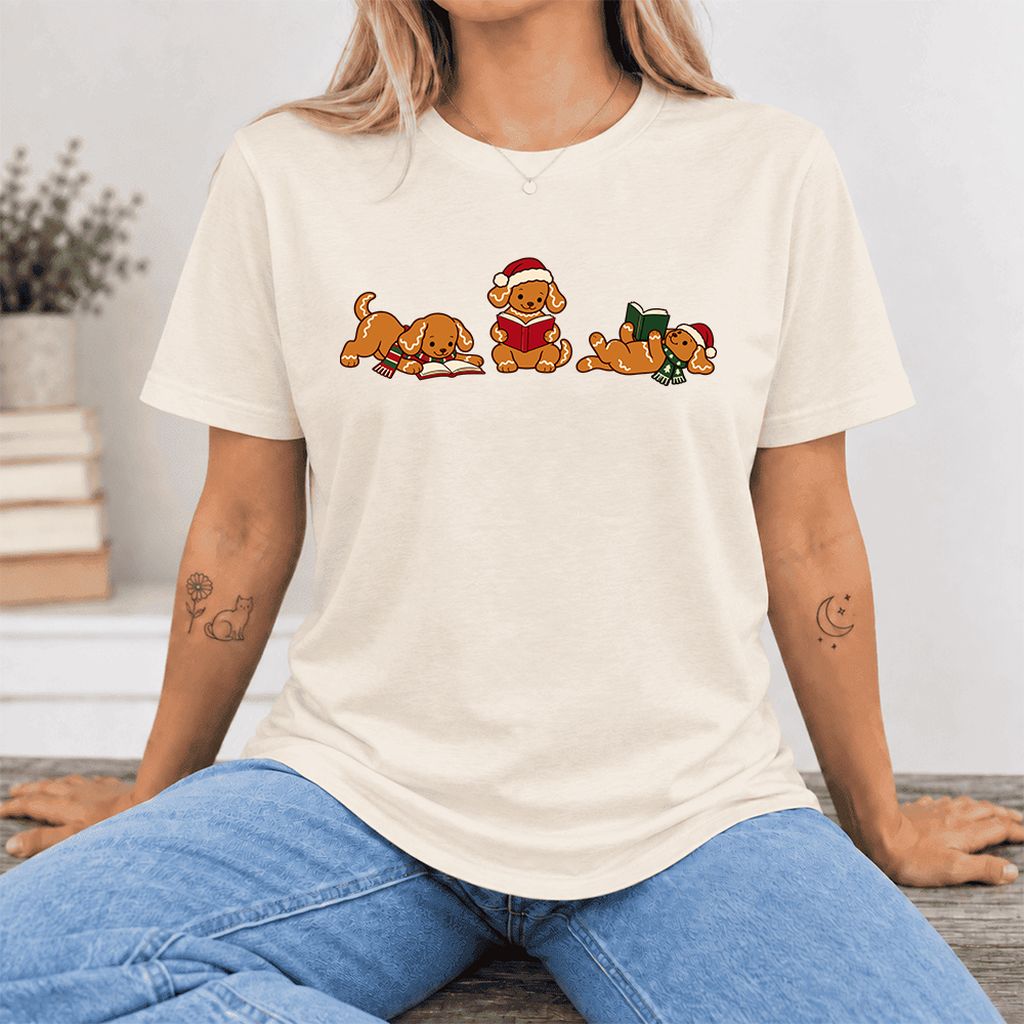 Golden Retriever Gingerbread Trio Ultra-Soft Cotton T-Shirt | Reader Gift Natural