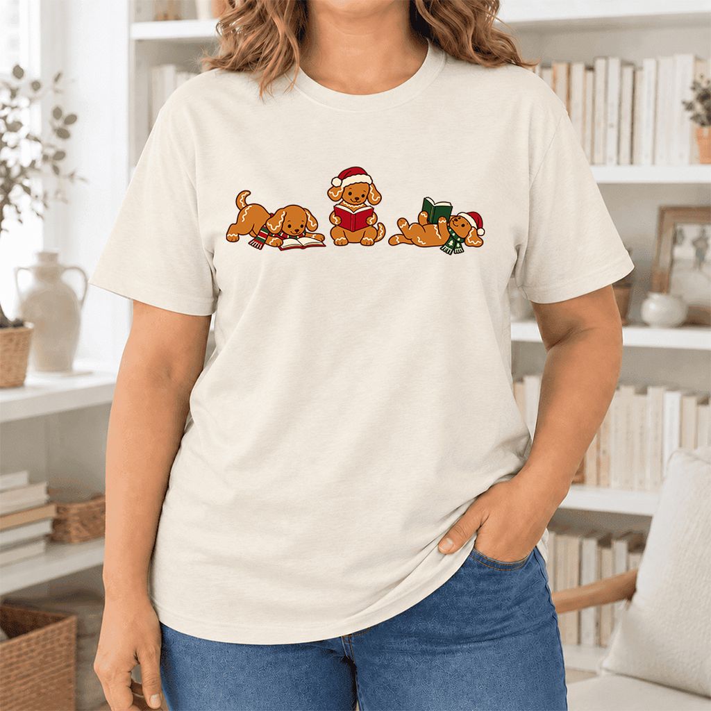 Golden Retriever Gingerbread Trio Ultra-Soft Cotton T-Shirt | Reader Gift Natural