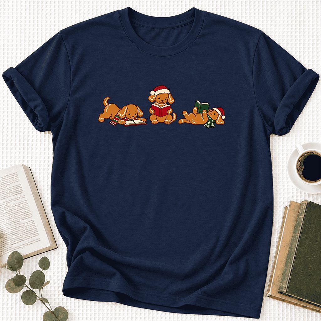 Golden Retriever Gingerbread Trio Ultra-Soft Cotton T-Shirt | Reader Gift Navy