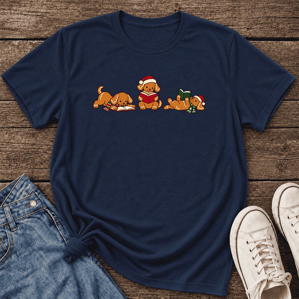 Golden Retriever Gingerbread Trio Ultra-Soft Cotton T-Shirt | Reader Gift Navy