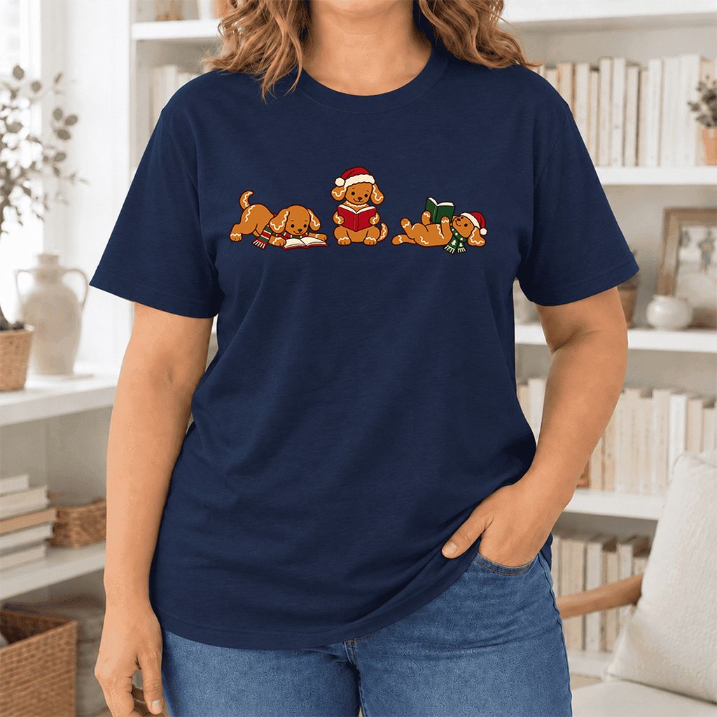 Golden Retriever Gingerbread Trio Ultra-Soft Cotton T-Shirt | Reader Gift Navy