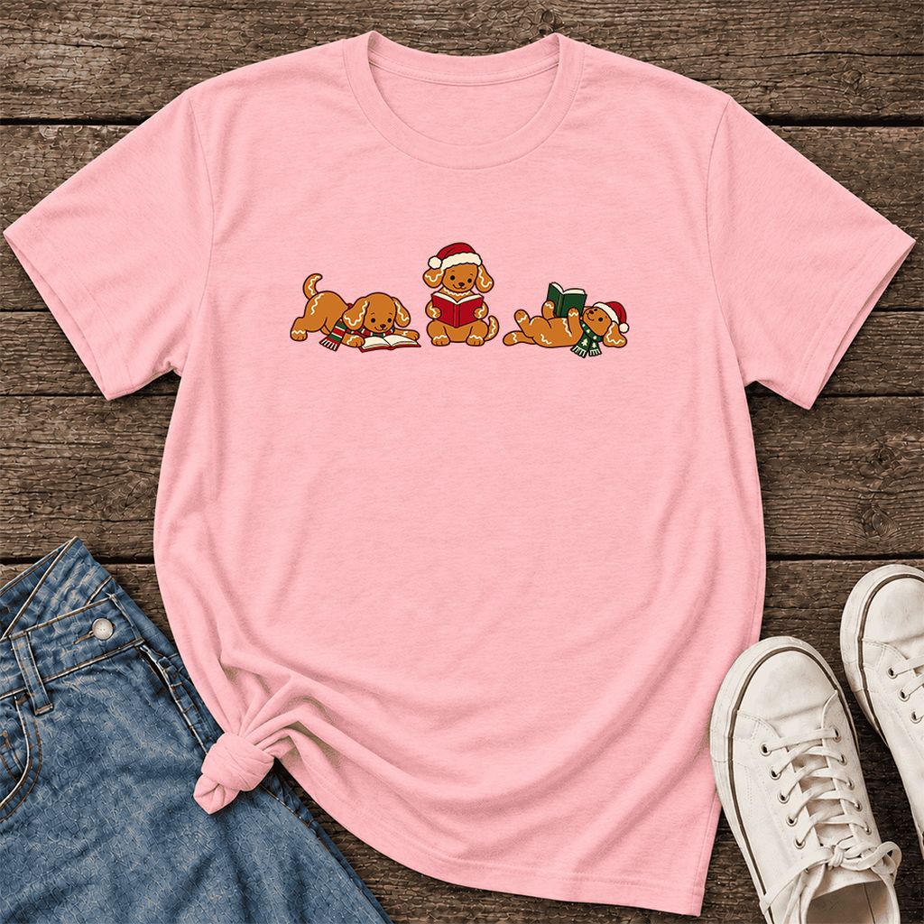 Golden Retriever Gingerbread Trio Ultra-Soft Cotton T-Shirt | Reader Gift Pink