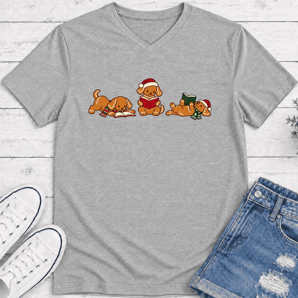 Golden Retriever Gingerbread Trio Ultra-Soft V-Neck | Christmas Reader Gift Athletic Heather