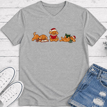 Golden Retriever Gingerbread Trio Ultra-Soft V-Neck | Christmas Reader Gift Athletic Heather
