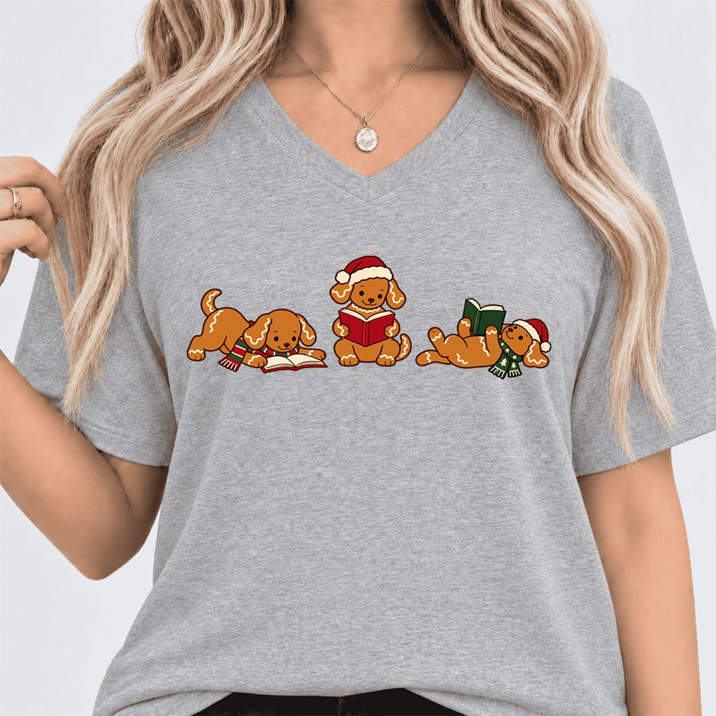 Golden Retriever Gingerbread Trio Ultra-Soft V-Neck | Christmas Reader Gift Athletic Heather