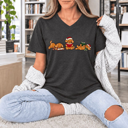 Golden Retriever Gingerbread Trio Ultra-Soft V-Neck | Christmas Reader Gift Dark Grey Heather