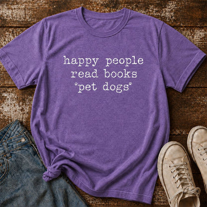 Happy People Read Books Pet Dogs Printed T-Shirt | Dog Lover Reader Gift Heather Purple