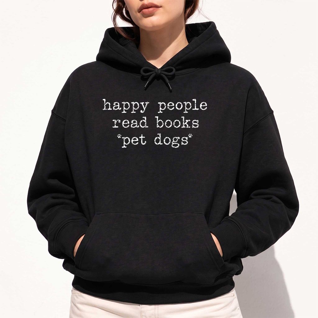 Happy People Read Books Pet Dogs Softstyle Hoodie | Dog Lover Reader Gift Black