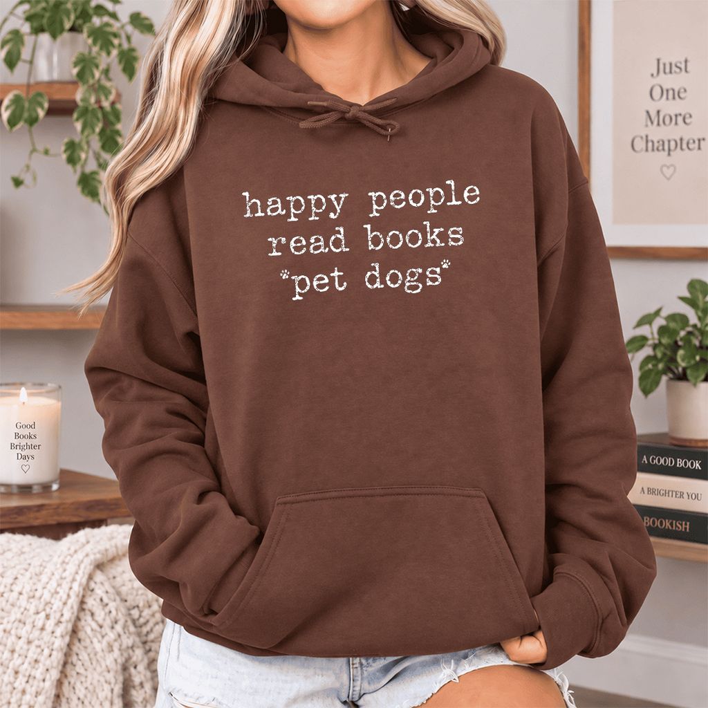 Happy People Read Books Pet Dogs Softstyle Hoodie | Dog Lover Reader Gift Cocoa