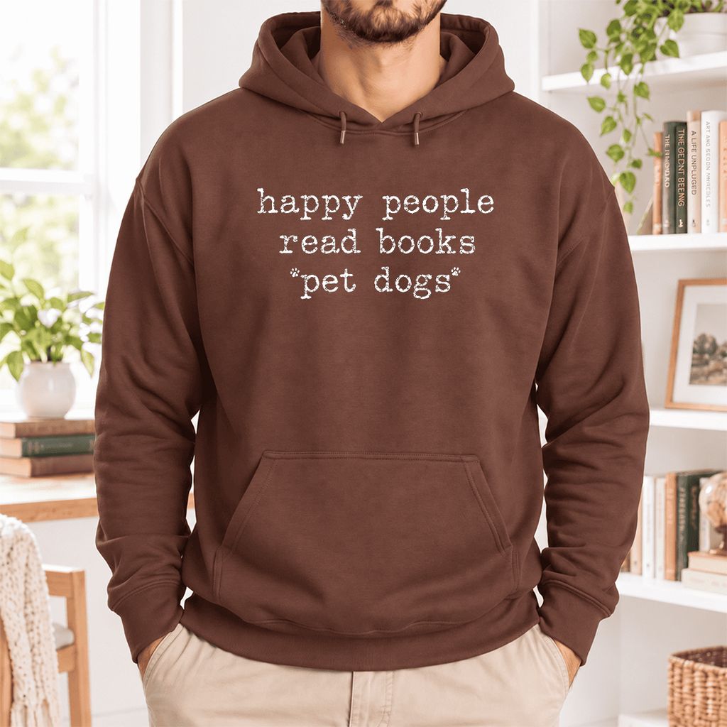 Happy People Read Books Pet Dogs Softstyle Hoodie | Dog Lover Reader Gift Cocoa