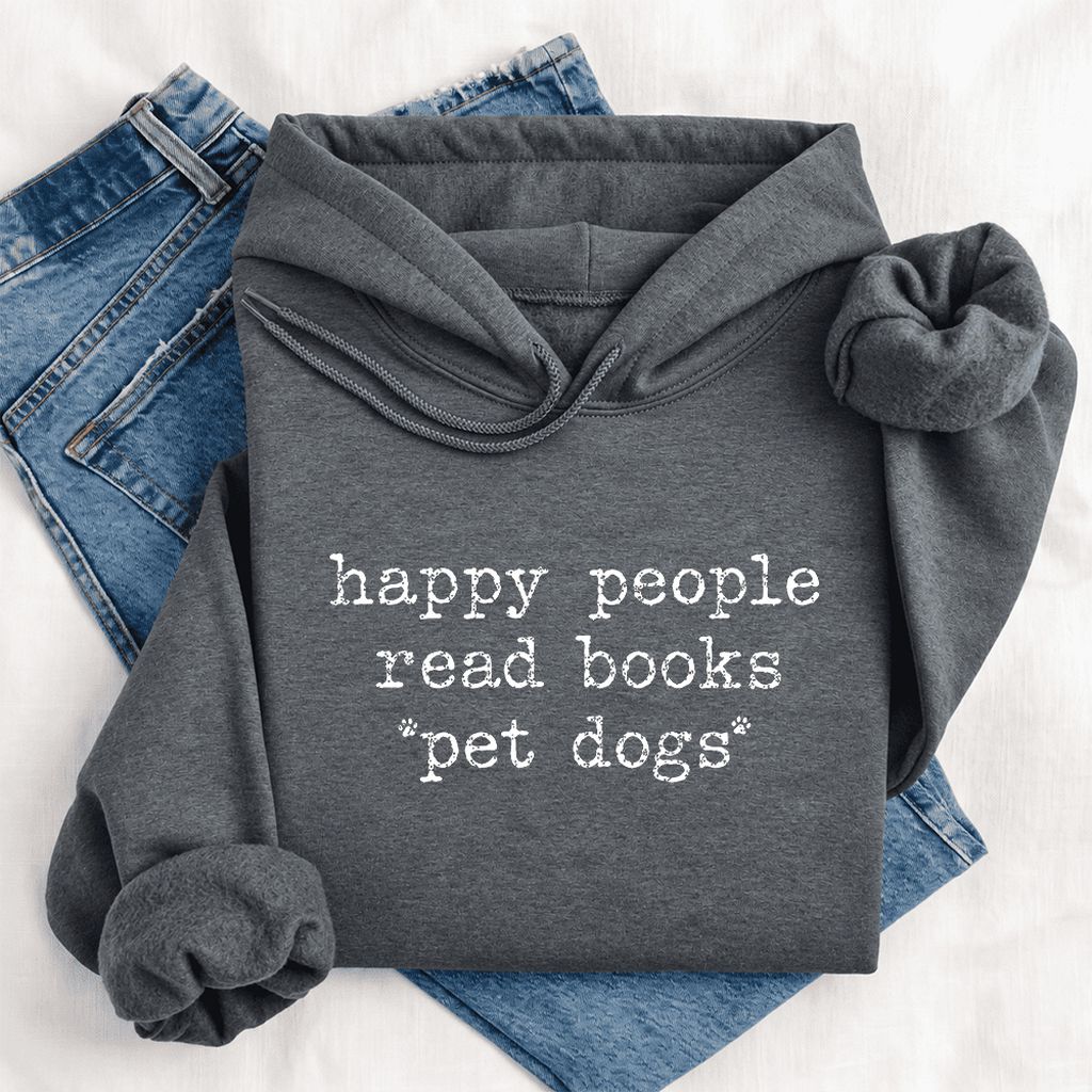 Happy People Read Books Pet Dogs Softstyle Hoodie | Dog Lover Reader Gift Dark Heather