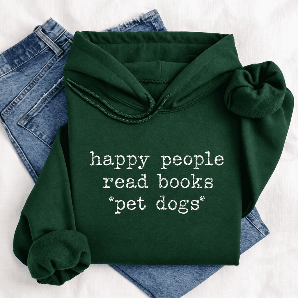 Happy People Read Books Pet Dogs Softstyle Hoodie | Dog Lover Reader Gift Forest Green