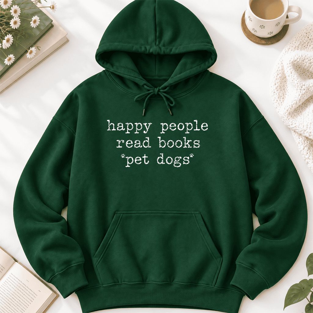 Happy People Read Books Pet Dogs Softstyle Hoodie | Dog Lover Reader Gift Forest Green