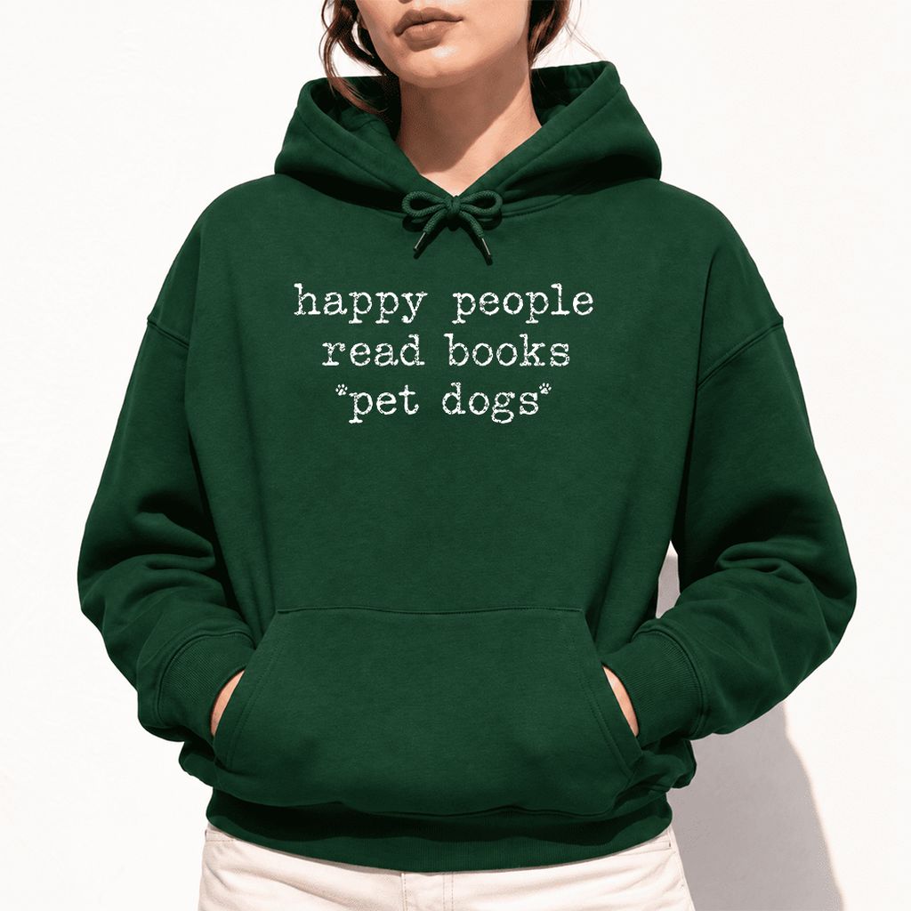 Happy People Read Books Pet Dogs Softstyle Hoodie | Dog Lover Reader Gift Forest Green