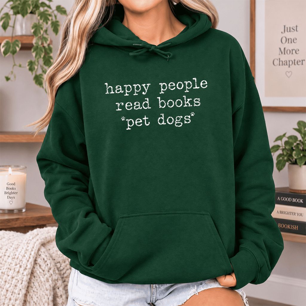 Happy People Read Books Pet Dogs Softstyle Hoodie | Dog Lover Reader Gift Forest Green