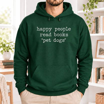 Happy People Read Books Pet Dogs Softstyle Hoodie | Dog Lover Reader Gift Forest Green