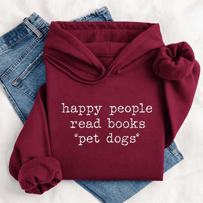 Happy People Read Books Pet Dogs Softstyle Hoodie | Dog Lover Reader Gift Maroon