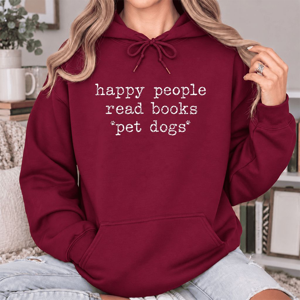 Happy People Read Books Pet Dogs Softstyle Hoodie | Dog Lover Reader Gift Maroon