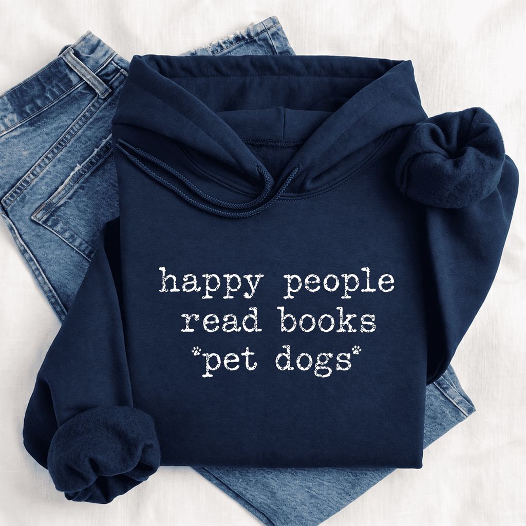 Happy People Read Books Pet Dogs Softstyle Hoodie | Dog Lover Reader Gift Navy