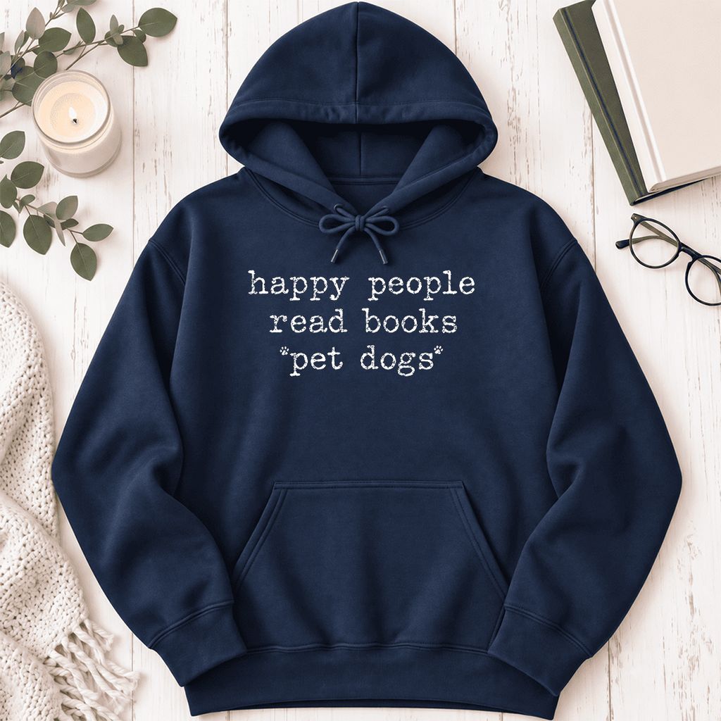 Happy People Read Books Pet Dogs Softstyle Hoodie | Dog Lover Reader Gift Navy