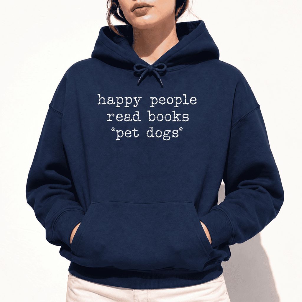 Happy People Read Books Pet Dogs Softstyle Hoodie | Dog Lover Reader Gift Navy