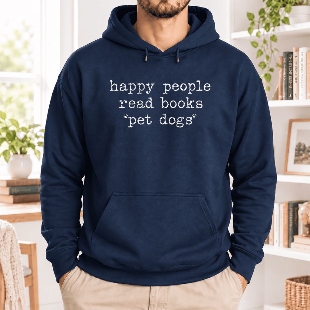 Happy People Read Books Pet Dogs Softstyle Hoodie | Dog Lover Reader Gift Navy