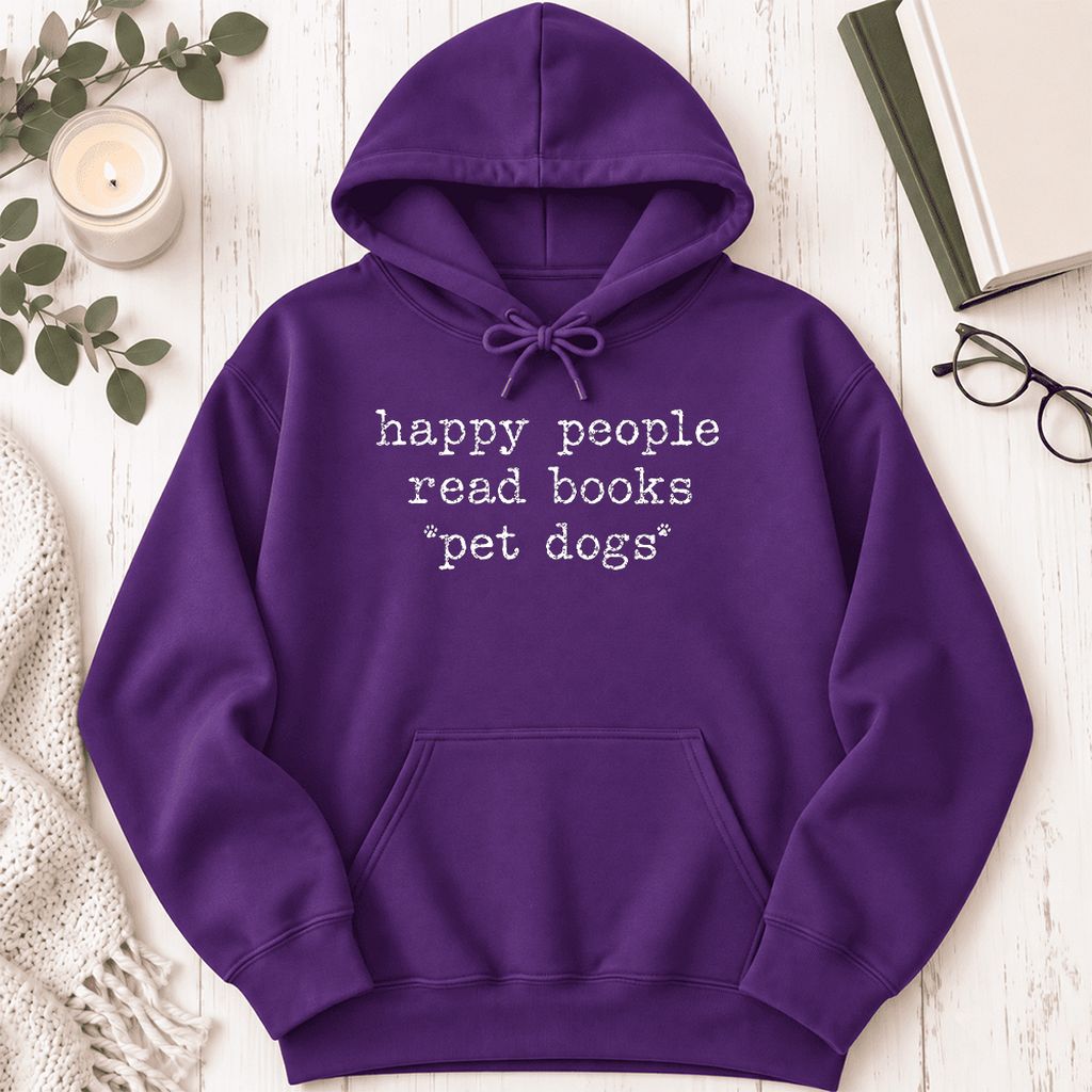 Happy People Read Books Pet Dogs Softstyle Hoodie | Dog Lover Reader Gift Purple