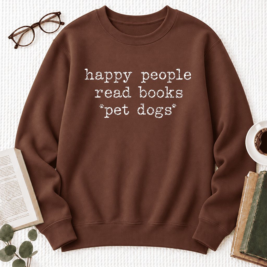 Happy People Read Books Pet Dogs Softstyle Sweatshirt | Dog Lover Reader Gift Cocoa