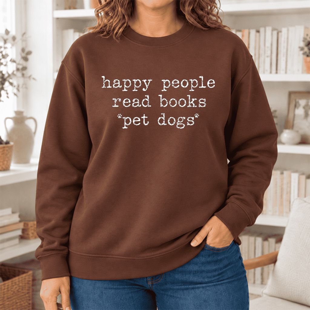 Happy People Read Books Pet Dogs Softstyle Sweatshirt | Dog Lover Reader Gift Cocoa