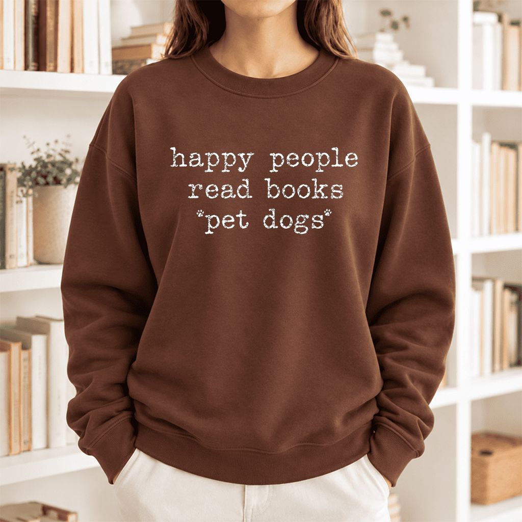 Happy People Read Books Pet Dogs Softstyle Sweatshirt | Dog Lover Reader Gift Cocoa