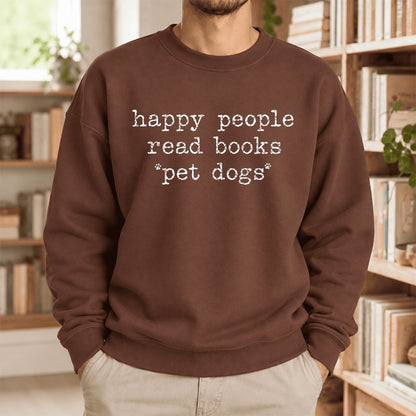 Happy People Read Books Pet Dogs Softstyle Sweatshirt | Dog Lover Reader Gift Cocoa