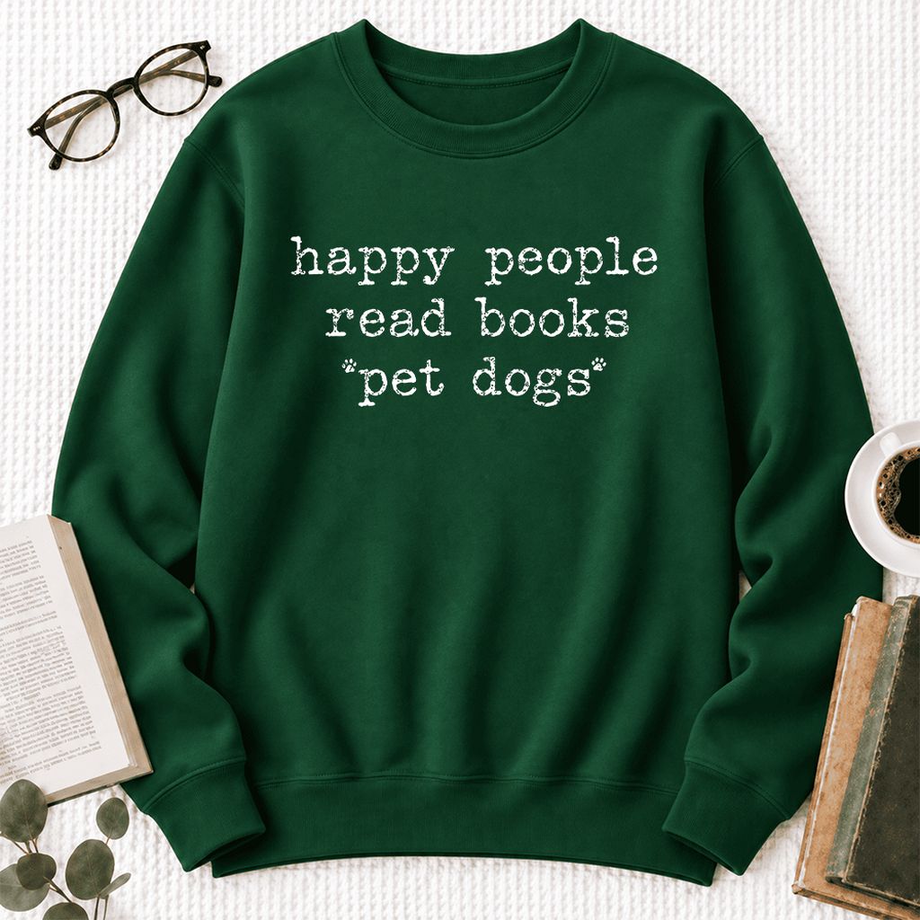 Happy People Read Books Pet Dogs Softstyle Sweatshirt | Dog Lover Reader Gift Forest Green