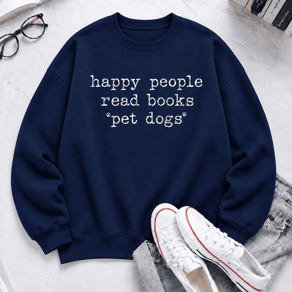 Happy People Read Books Pet Dogs Softstyle Sweatshirt | Dog Lover Reader Gift Navy