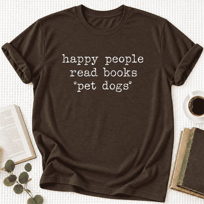 Happy People Read Books Pet Dogs Ultra-Soft Cotton T-Shirt | Dog Lover Gift Brown