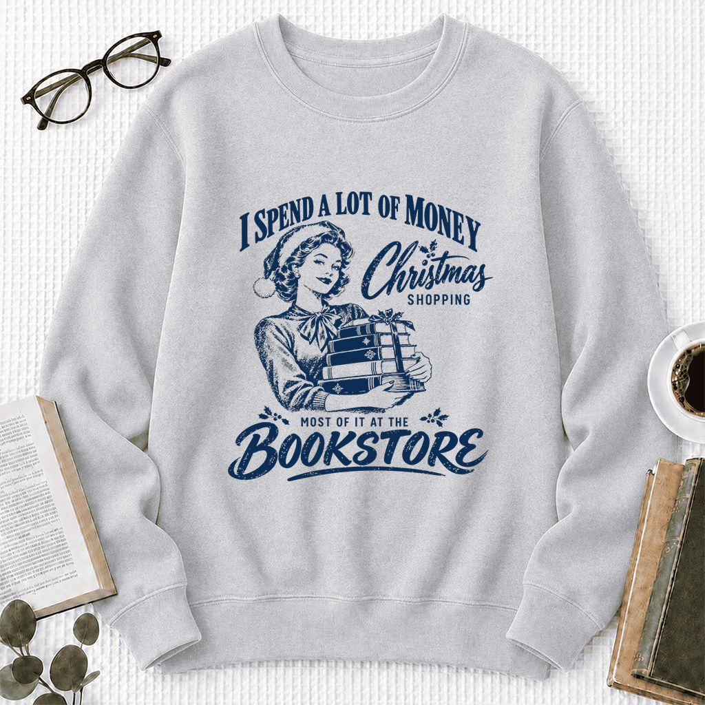 Christmas Book Shopping Printed Sweatshirt | Christmas Reader Gift Sport Grey