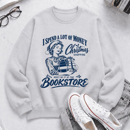 Christmas Book Shopping Printed Sweatshirt | Christmas Reader Gift Sport Grey