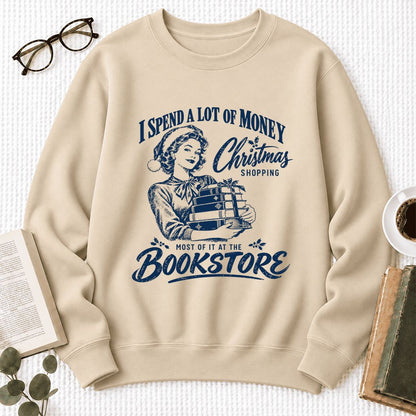 Christmas Book Shopping Softstyle Sweatshirt | Christmas Reader Gift Sand