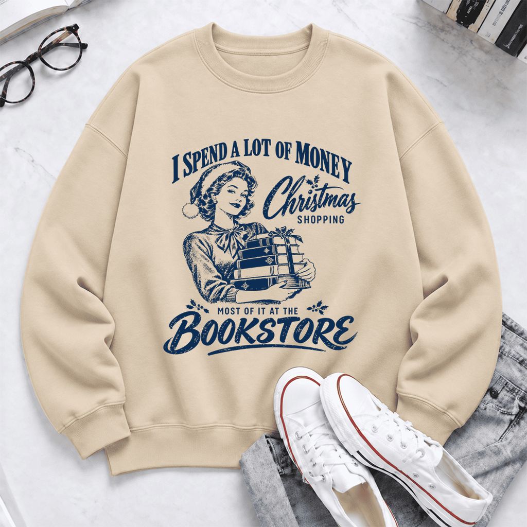 Christmas Book Shopping Softstyle Sweatshirt | Christmas Reader Gift Sand