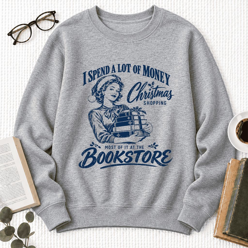 Christmas Book Shopping Softstyle Sweatshirt | Christmas Reader Gift Sport Grey