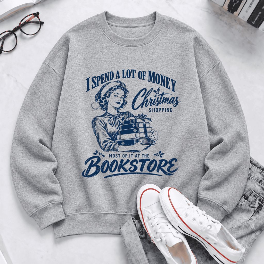 Christmas Book Shopping Softstyle Sweatshirt | Christmas Reader Gift Sport Grey