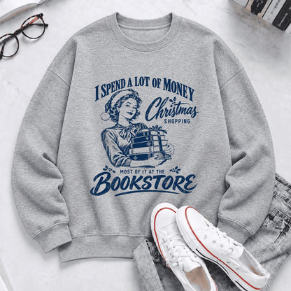 Christmas Book Shopping Softstyle Sweatshirt | Christmas Reader Gift Sport Grey