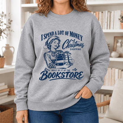 Christmas Book Shopping Softstyle Sweatshirt | Christmas Reader Gift Sport Grey